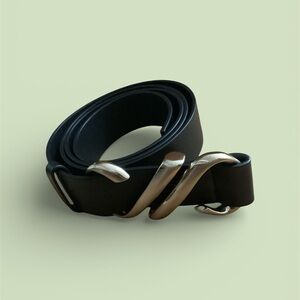 Proenza Schouler Leather Black Belt - Monogram Buckle Women's One Size Fit All